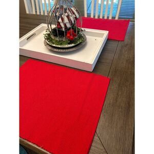 Set Of 4 Red Ribbed Fabric Placemats 13"x18"